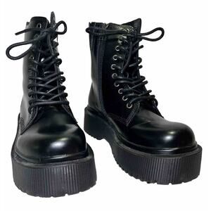 Womens Jeffrey Campbell Sopas Lugged Platform Black Leather Punk Emo Boot Size 7